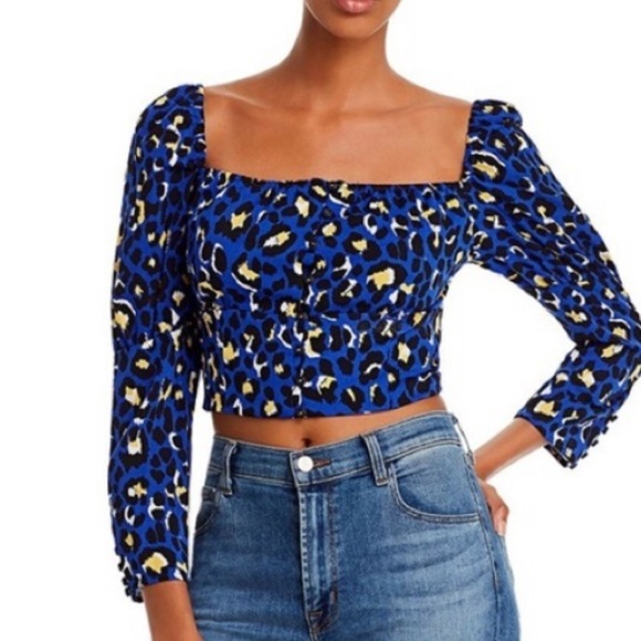 RAHI Chloe Animal Print Crop Top In Blue Leopard - Picture 1 of 5